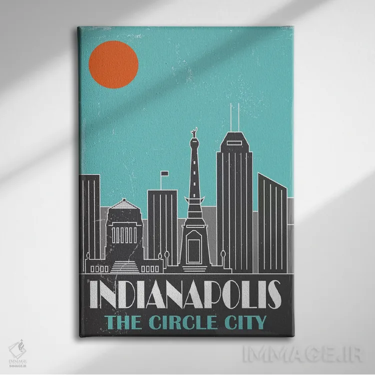 تابلو مدرن ایندیاناپولیس، آبی آسمانی اثر فلای گرافیکس - نمای روبهرو روی دیوار