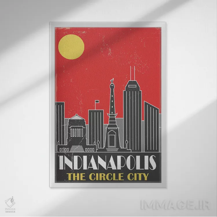 تابلو مدرن ایندیاناپولیس، قرمز اثر فلای گرافیکس - نمای قابدار سفید
