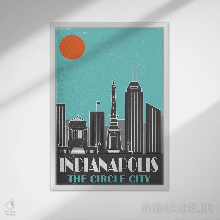 تابلو مدرن ایندیاناپولیس، آبی آسمانی اثر فلای گرافیکس - نمای قابدار سفید