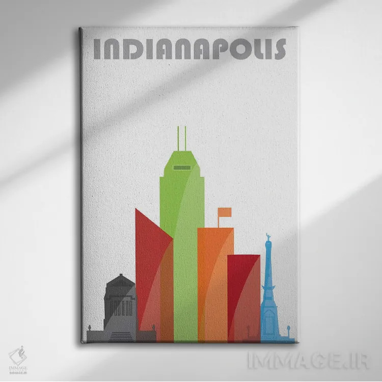 تابلو مدرن ایندیاناپولیس، سفید اثر فلای گرافیکس - نمای روبهرو روی دیوار