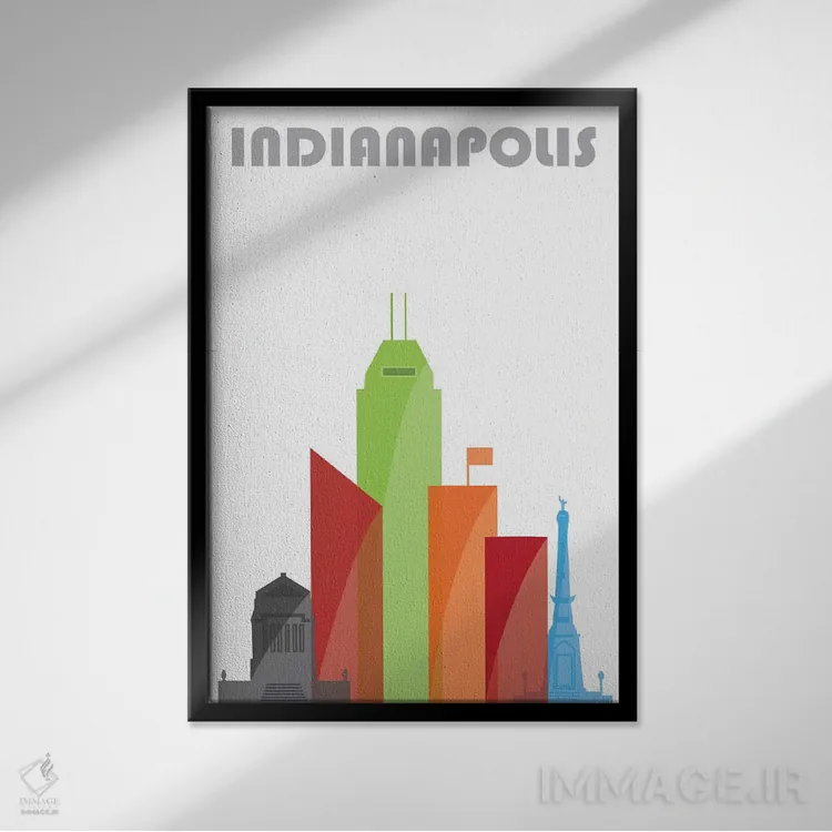 تابلو مدرن ایندیاناپولیس، سفید اثر فلای گرافیکس - نمای قابدار مشکی