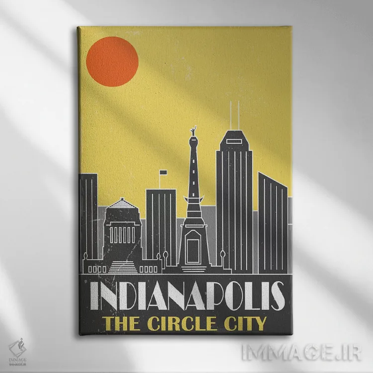 تابلو مدرن ایندیاناپولیس، زرد اثر فلای گرافیکس - نمای روبهرو روی دیوار