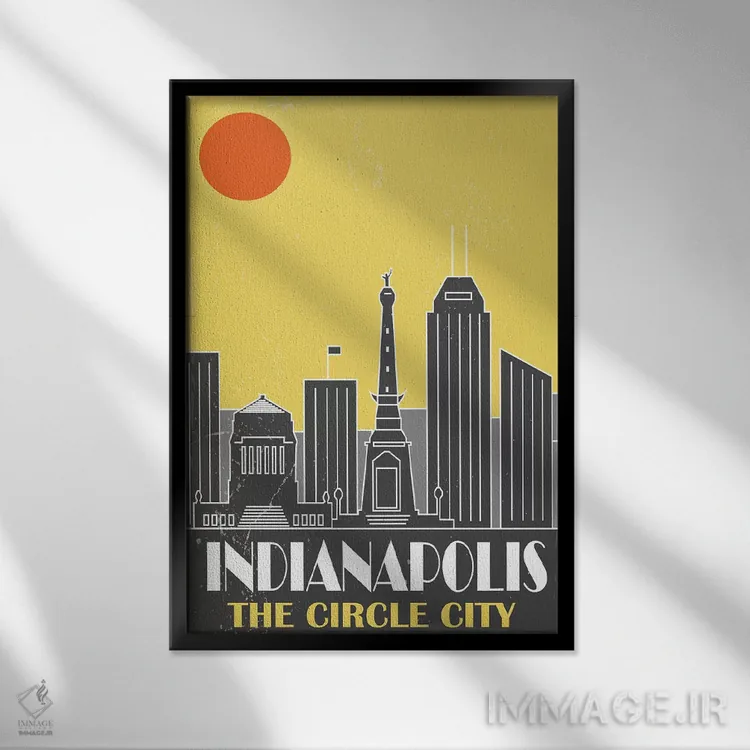 تابلو مدرن ایندیاناپولیس، زرد اثر فلای گرافیکس - نمای قابدار مشکی