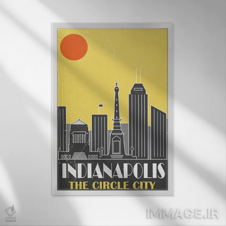 تابلو مدرن ایندیاناپولیس، زرد اثر فلای گرافیکس - نمای قابدار سفید