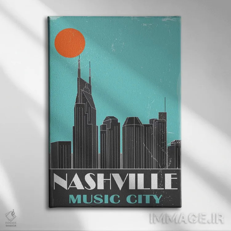 تابلو مدرن نشویل، آبی آسمانی اثر فلای گرافیکس - نمای روبهرو روی دیوار