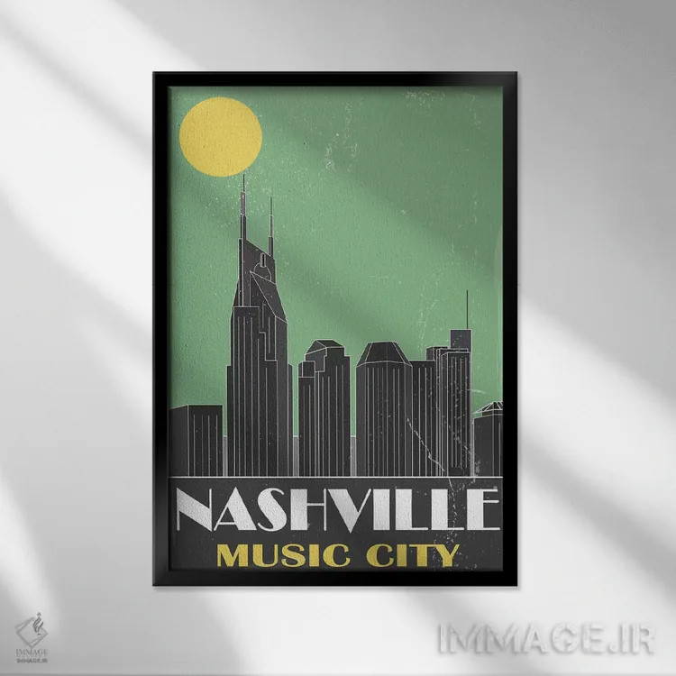 تابلو مدرن نشویل، سبز اثر فلای گرافیکس - نمای قابدار مشکی