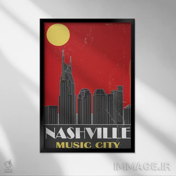 تابلو مدرن نشویل، قرمز اثر فلای گرافیکس - نمای قابدار مشکی