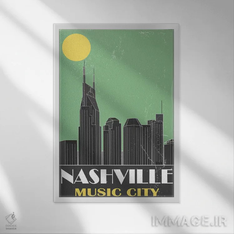 تابلو مدرن نشویل، سبز اثر فلای گرافیکس - نمای قابدار سفید