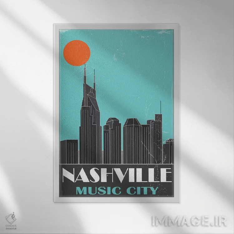 تابلو مدرن نشویل، آبی آسمانی اثر فلای گرافیکس - نمای قابدار سفید