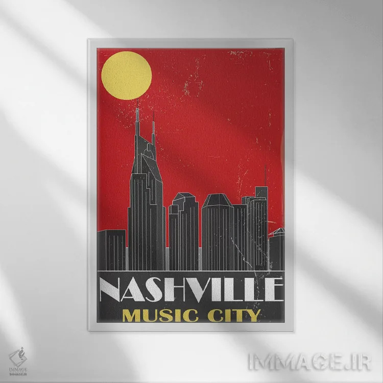 تابلو مدرن نشویل، قرمز اثر فلای گرافیکس - نمای قابدار سفید