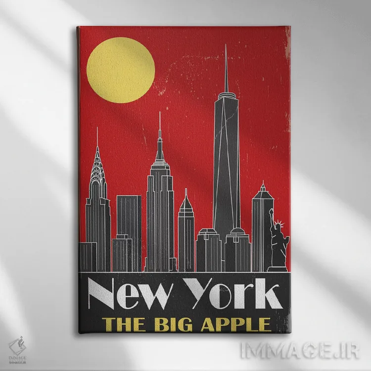 تابلو مدرن نیویورک، قرمز اثر فلای گرافیکس - نمای روبهرو روی دیوار