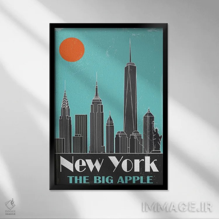 تابلو مدرن نیویورک، آبی آسمانی اثر فلای گرافیکس - نمای قابدار مشکی