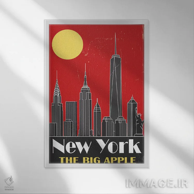 تابلو مدرن نیویورک، قرمز اثر فلای گرافیکس - نمای قابدار سفید