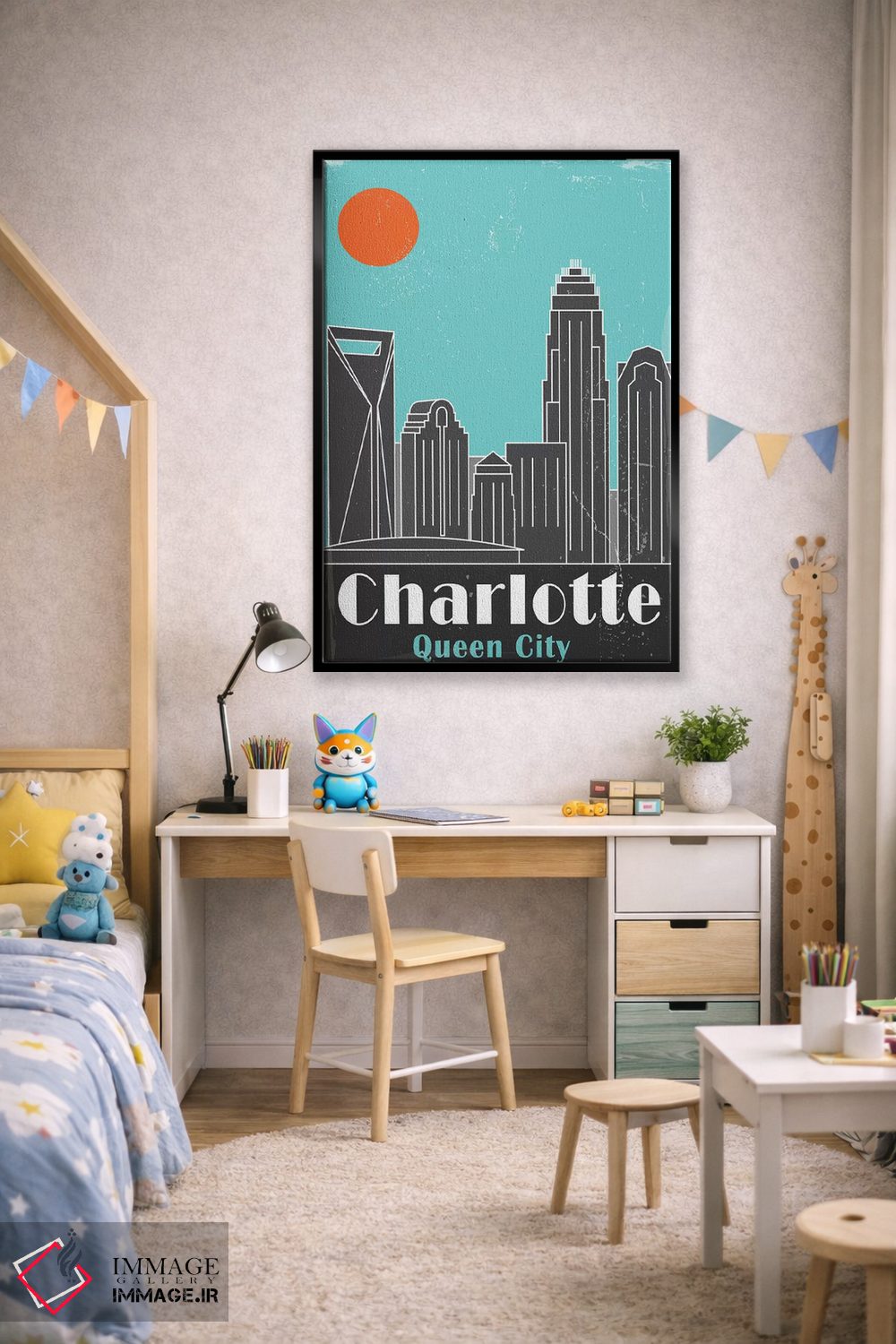 تابلو مدرن شارلوت، آبی آسمانی اثر فلای گرافیکس - D1B