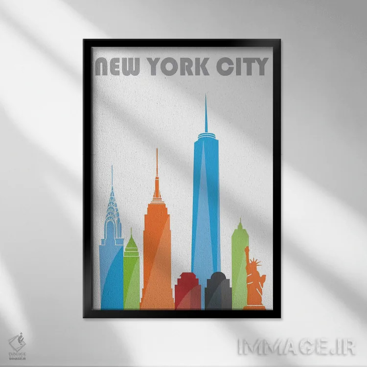 تابلو مدرن نیویورک، سفید اثر فلای گرافیکس - نمای قابدار مشکی