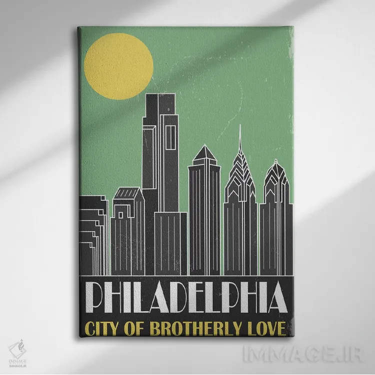 تابلو مدرن فیلادلفیا، سبز اثر فلای گرافیکس - نمای روبهرو روی دیوار