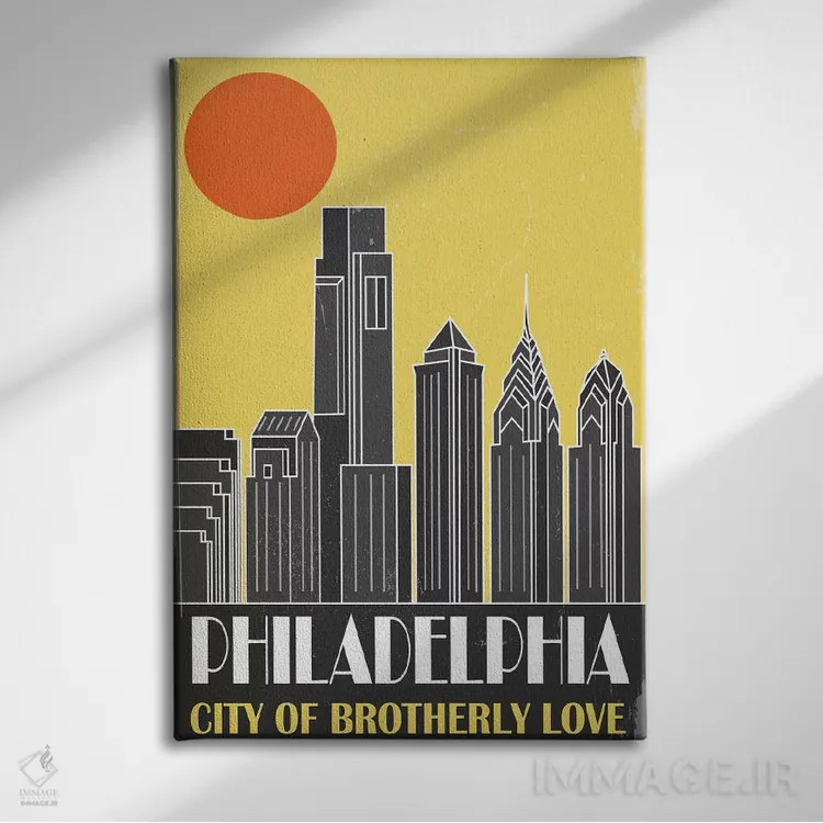 تابلو مدرن فیلادلفیا، زرد اثر فلای گرافیکس - نمای روبهرو روی دیوار