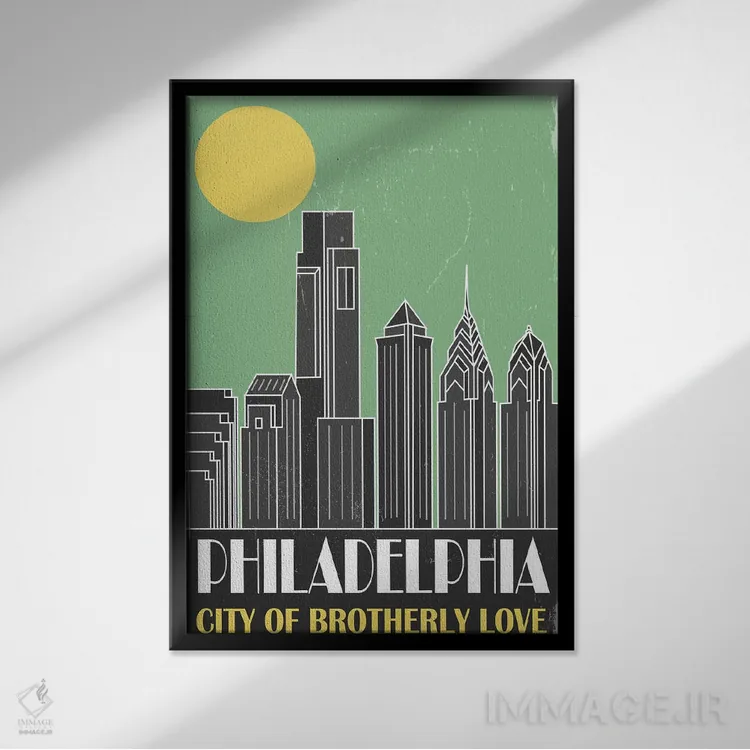 تابلو مدرن فیلادلفیا، سبز اثر فلای گرافیکس - نمای قابدار مشکی