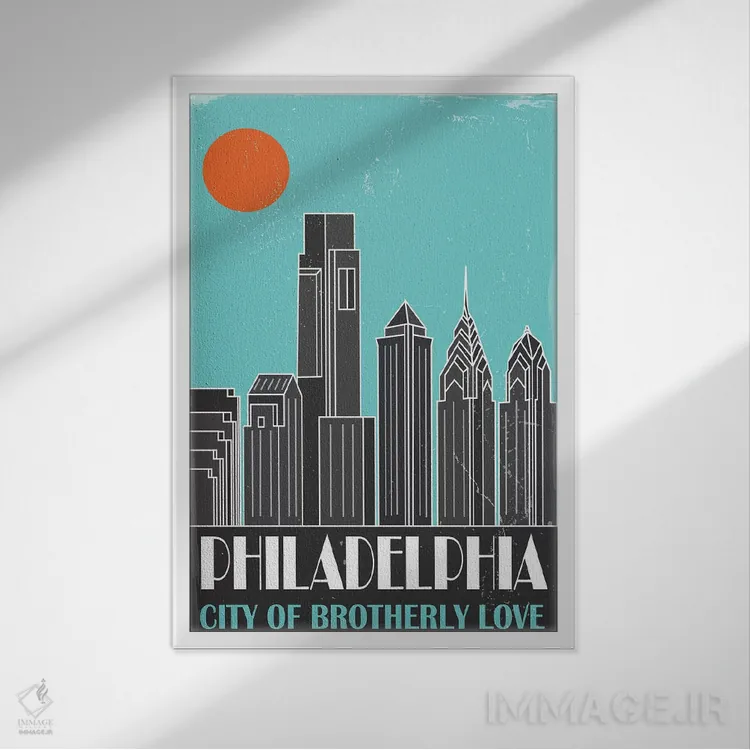 تابلو مدرن فیلادلفیا، آبی آسمانی اثر فلای گرافیکس - نمای قابدار سفید