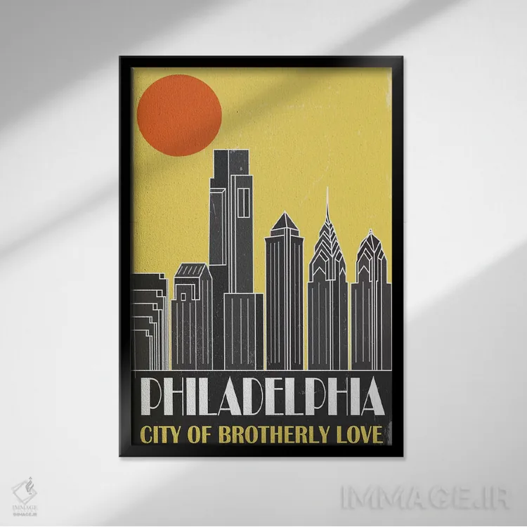 تابلو مدرن فیلادلفیا، زرد اثر فلای گرافیکس - نمای قابدار مشکی