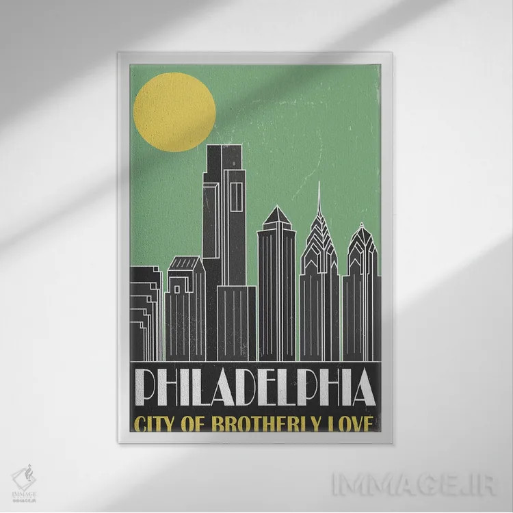 تابلو مدرن فیلادلفیا، سبز اثر فلای گرافیکس - نمای قابدار سفید