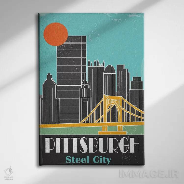 تابلو مدرن پیتزبورگ، آبی آسمانی II اثر فلای گرافیکس - نمای روبهرو روی دیوار