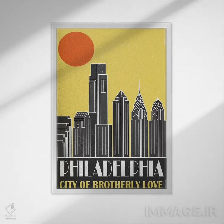 تابلو مدرن فیلادلفیا، زرد اثر فلای گرافیکس - نمای قابدار سفید