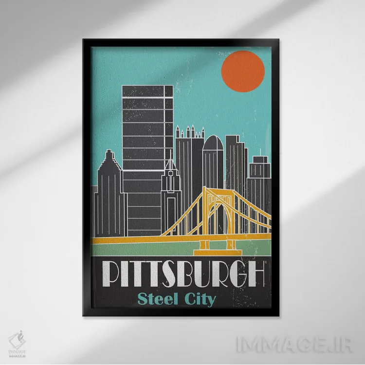 تابلو مدرن پیتزبورگ، آبی آسمانی I اثر فلای گرافیکس - نمای قابدار مشکی