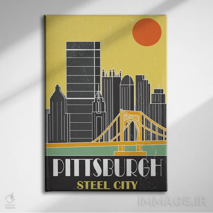 تابلو مدرن پیتزبورگ، زرد اثر فلای گرافیکس - نمای روبهرو روی دیوار