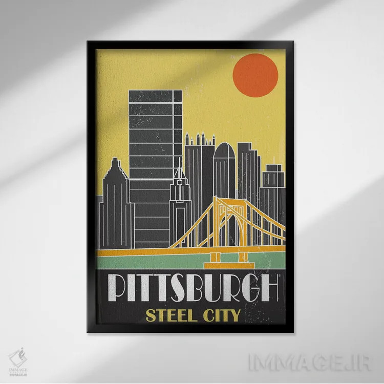 تابلو مدرن پیتزبورگ، زرد اثر فلای گرافیکس - نمای قابدار مشکی