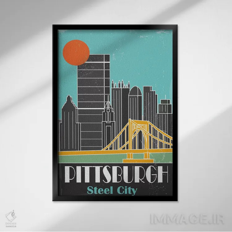 تابلو مدرن پیتزبورگ، آبی آسمانی II اثر فلای گرافیکس - نمای قابدار مشکی