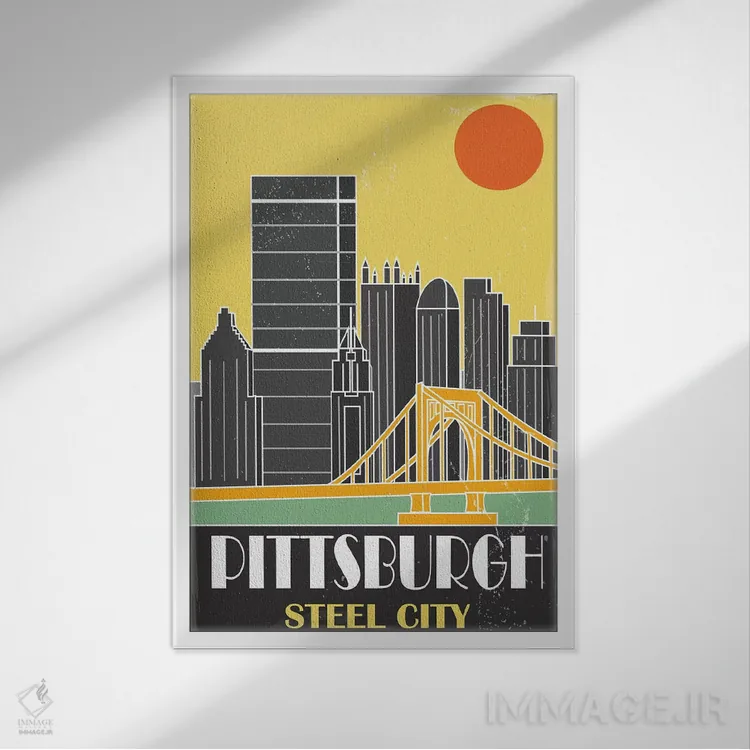 تابلو مدرن پیتزبورگ، زرد اثر فلای گرافیکس - نمای قابدار سفید