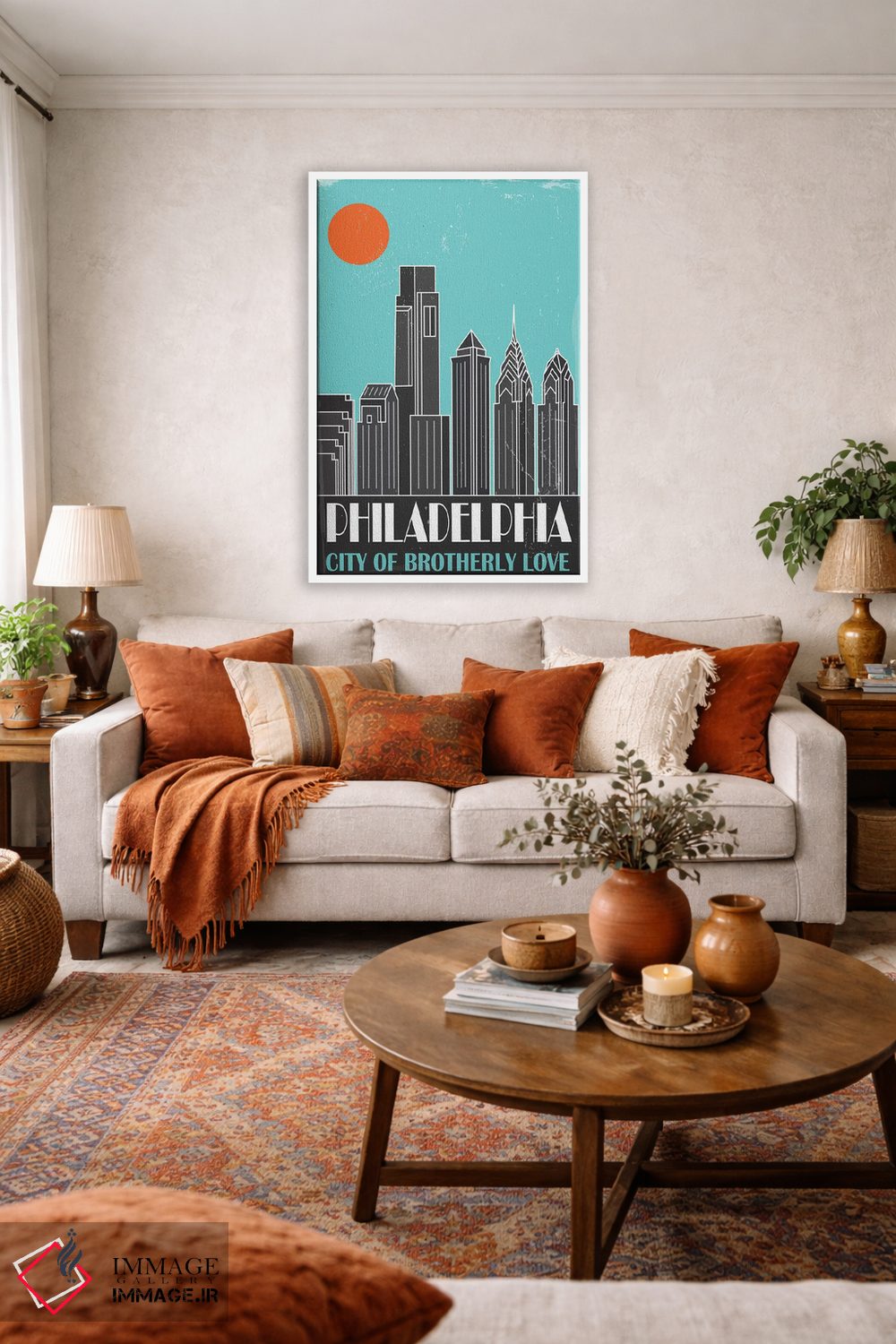 تابلو مدرن فیلادلفیا، آبی آسمانی اثر فلای گرافیکس - D3W