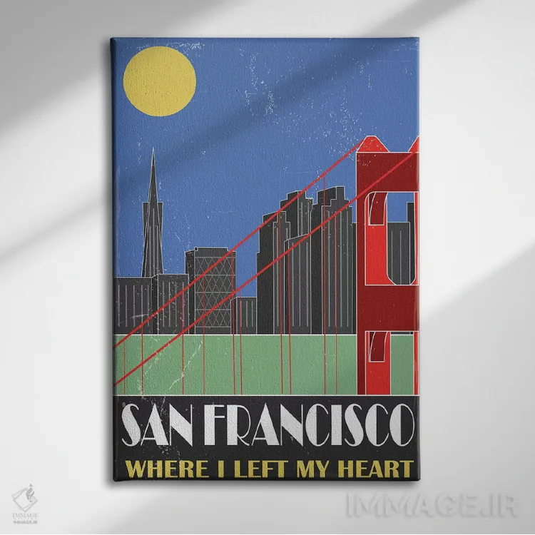 تابلو مدرن سان فرانسیسکو، آبی آسمانی اثر فلای گرافیکس - نمای روبهرو روی دیوار
