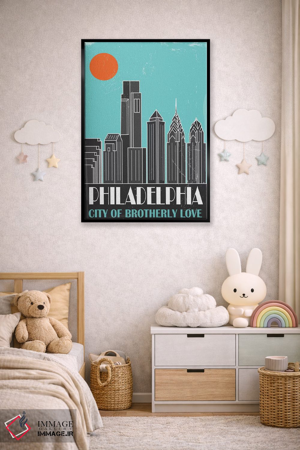 تابلو مدرن فیلادلفیا، آبی آسمانی اثر فلای گرافیکس - D5B