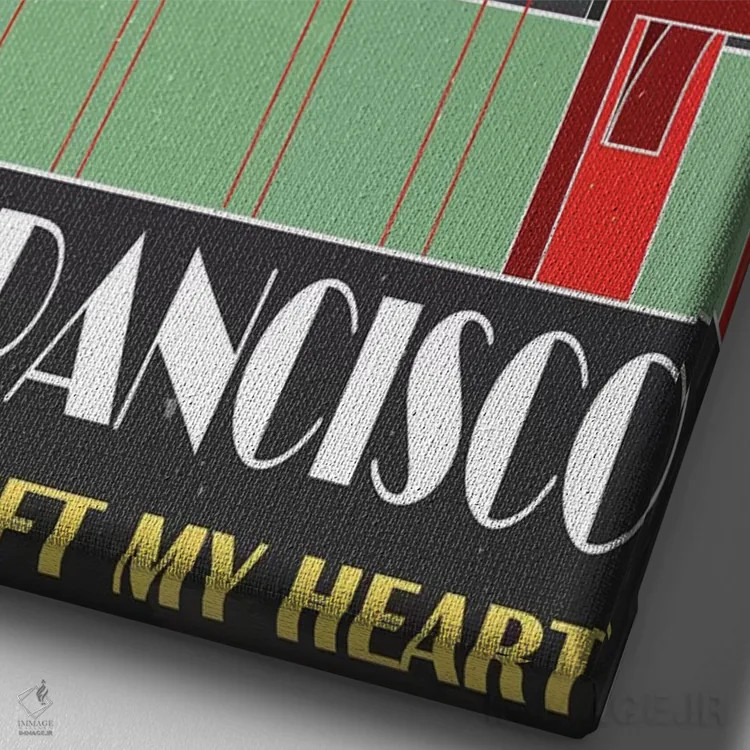 تابلو مدرن سان فرانسیسکو، آبی آسمانی اثر فلای گرافیکس - نمای نزدیک بافت بوم