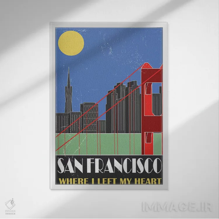 تابلو مدرن سان فرانسیسکو، آبی آسمانی اثر فلای گرافیکس - نمای قابدار سفید