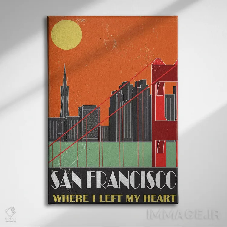 تابلو مدرن سان فرانسیسکو، نارنجی اثر فلای گرافیکس - نمای روبهرو روی دیوار