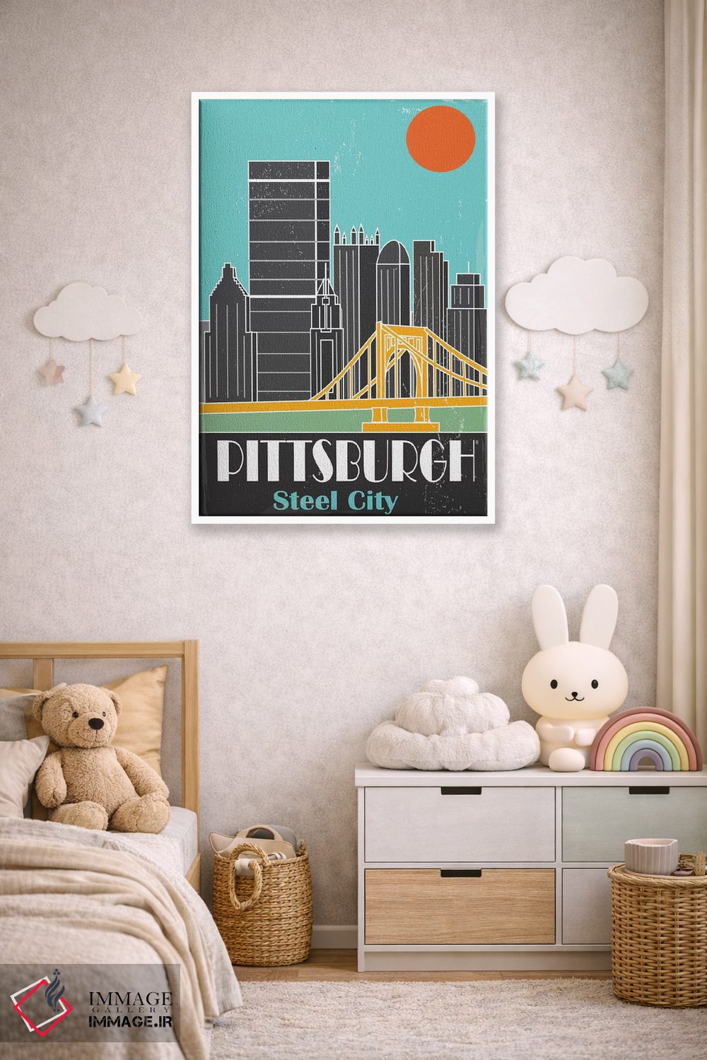 تابلو مدرن پیتزبورگ، آبی آسمانی I اثر فلای گرافیکس - D5W