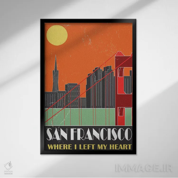 تابلو مدرن سان فرانسیسکو، نارنجی اثر فلای گرافیکس - نمای قابدار مشکی