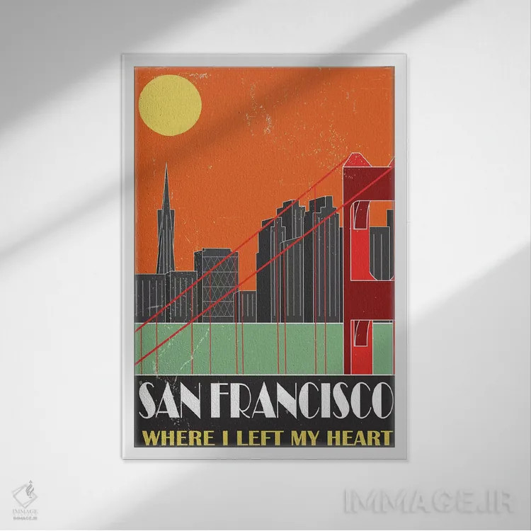 تابلو مدرن سان فرانسیسکو، نارنجی اثر فلای گرافیکس - نمای قابدار سفید