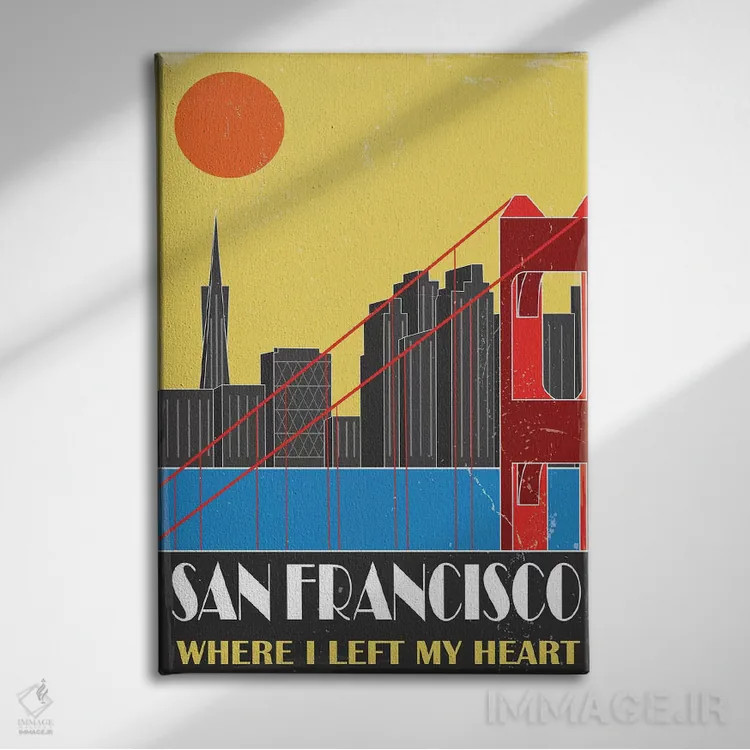 تابلو مدرن سان فرانسیسکو، زرد اثر فلای گرافیکس - نمای روبهرو روی دیوار