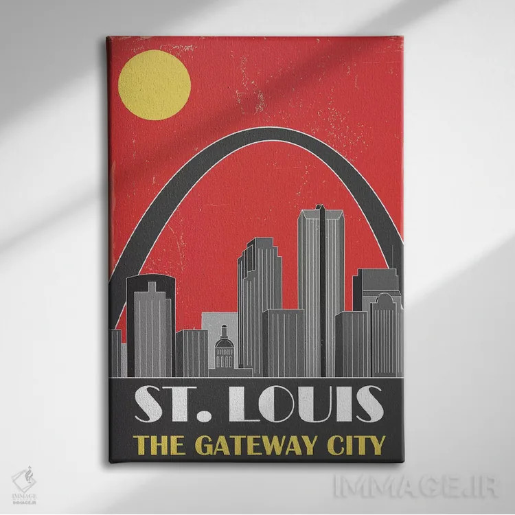 تابلو مدرن سنت لوئیس، قرمز اثر فلای گرافیکس - نمای روبهرو روی دیوار