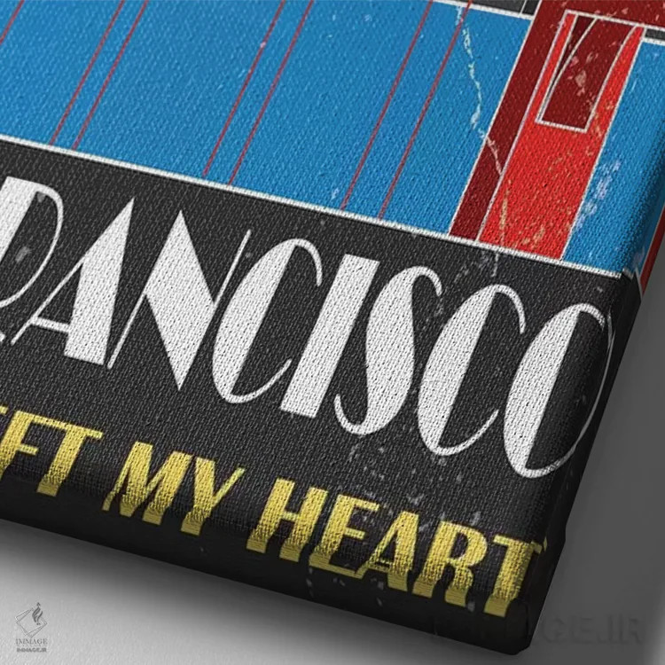 تابلو مدرن سان فرانسیسکو، زرد اثر فلای گرافیکس - نمای نزدیک بافت بوم