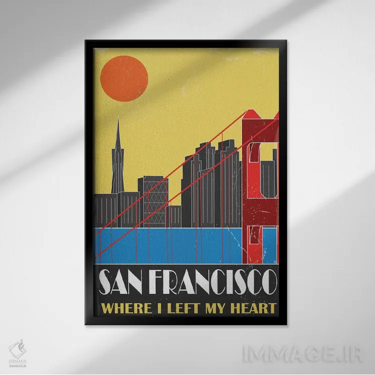 تابلو مدرن سان فرانسیسکو، زرد اثر فلای گرافیکس - نمای قابدار مشکی