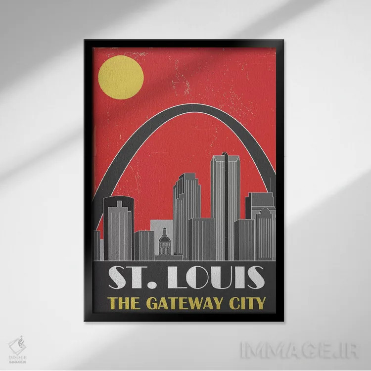 تابلو مدرن سنت لوئیس، قرمز اثر فلای گرافیکس - نمای قابدار مشکی