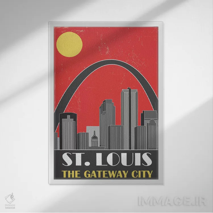 تابلو مدرن سنت لوئیس، قرمز اثر فلای گرافیکس - نمای قابدار سفید