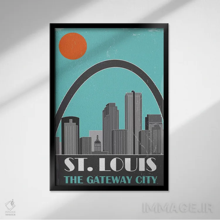 تابلو مدرن سنت لوئیس، آبی آسمانی اثر فلای گرافیکس - نمای قابدار مشکی