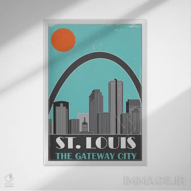 تابلو مدرن سنت لوئیس، آبی آسمانی اثر فلای گرافیکس - نمای قابدار سفید