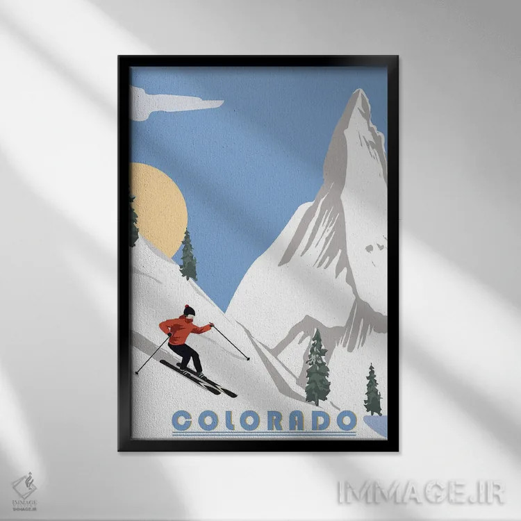 تابلو دکوراتیو اسکی در کلرادو اثر فلای گرافیکس - نمای قابدار مشکی